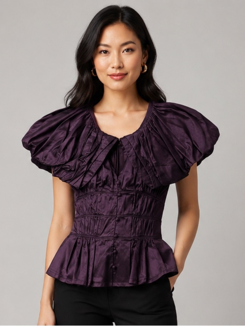 Vintage Y2K Byron Lars Beauty Mark Plum Ruffle Peplum bodice Blouse Est Sz S